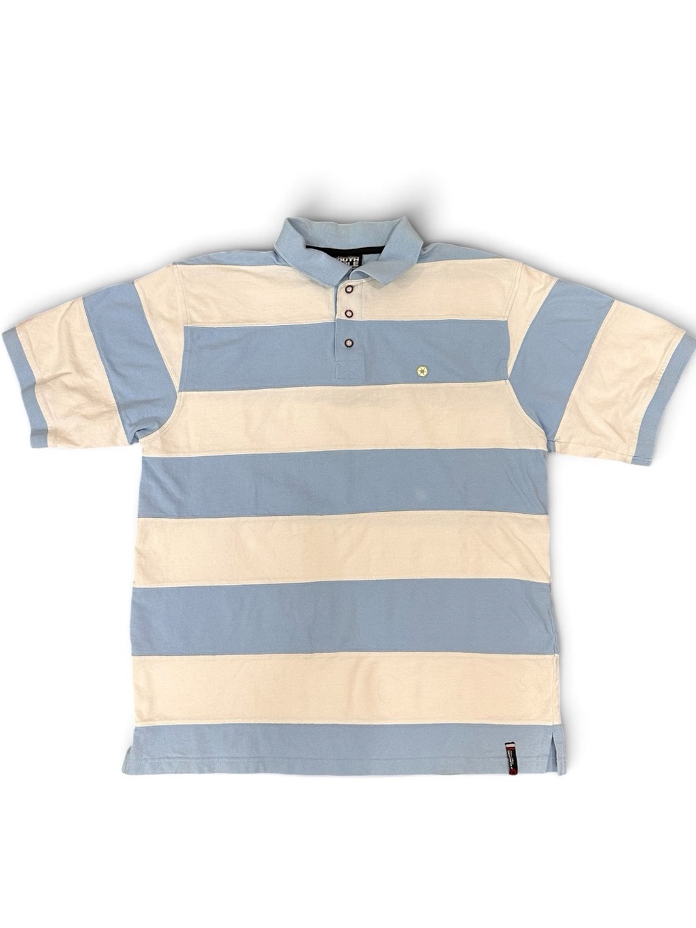 Vintage South Pole Men's Blue & Cream Striped Polo Shirt. Rugby. 90s. Sporty. XL